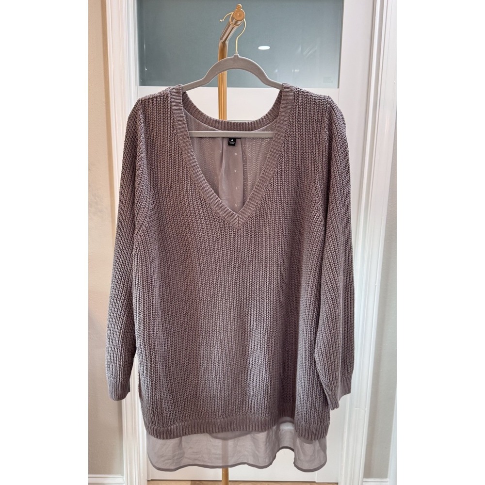 Torrid Sweater Womens Size 4 Gray Lined Braided V Neck‎ Boho Hippie Chunky Knit - Picture 2 of 7